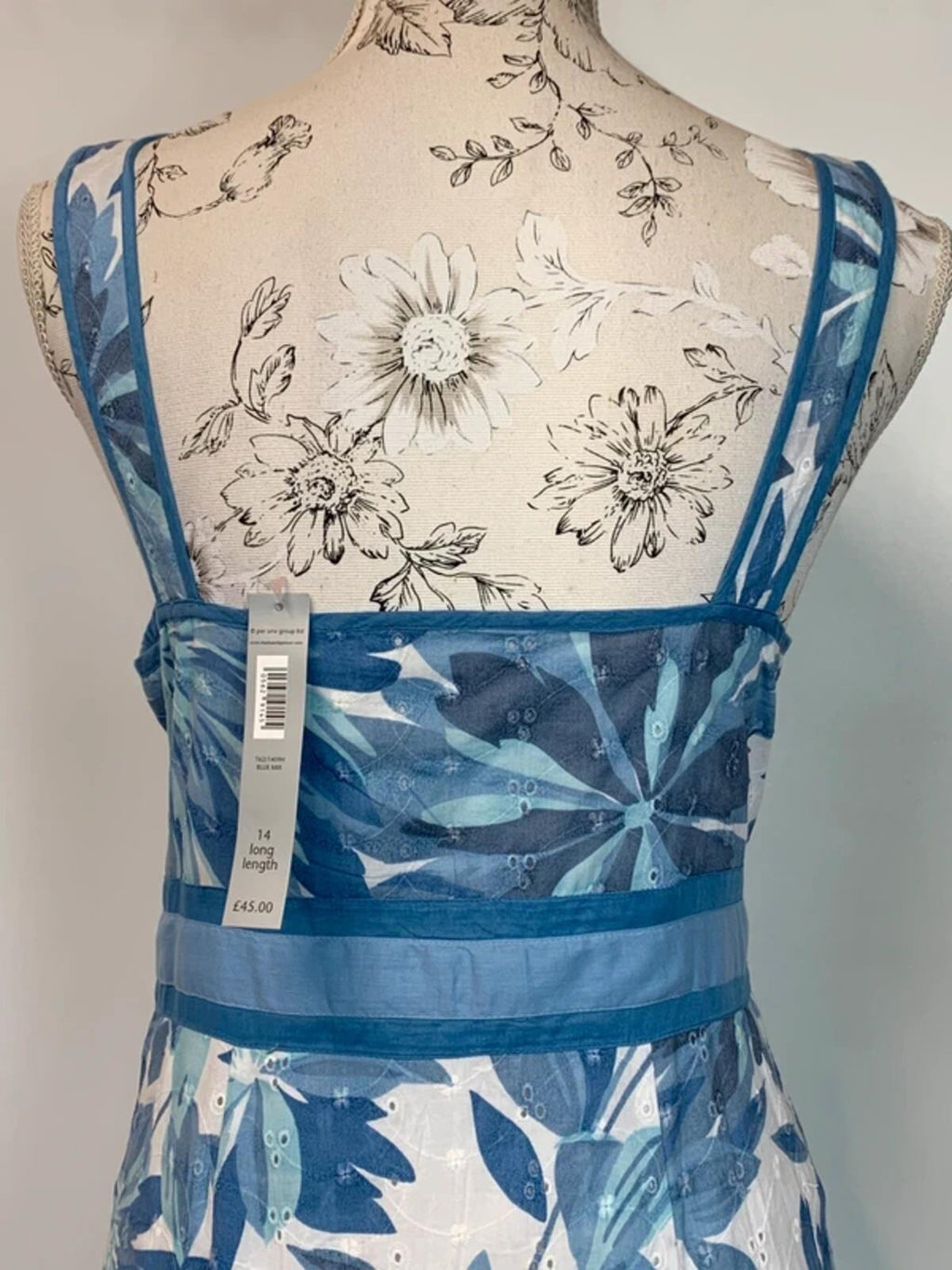 Per Una | 14L | Long blue and white summer dress | 100% Cotton