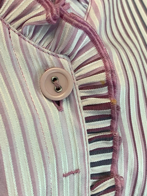 Size 16 | Vintage Style Pink and white ruffled striped shirt