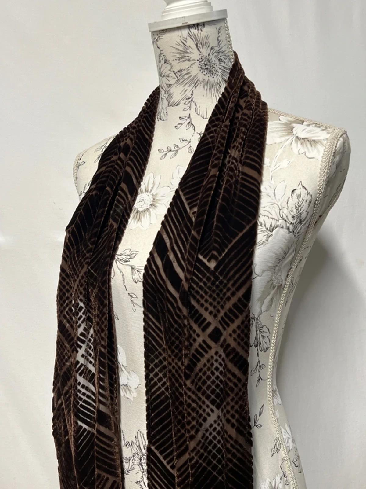 Vintage Chocolate Brown Ladies Scarf | Velvet-Like
