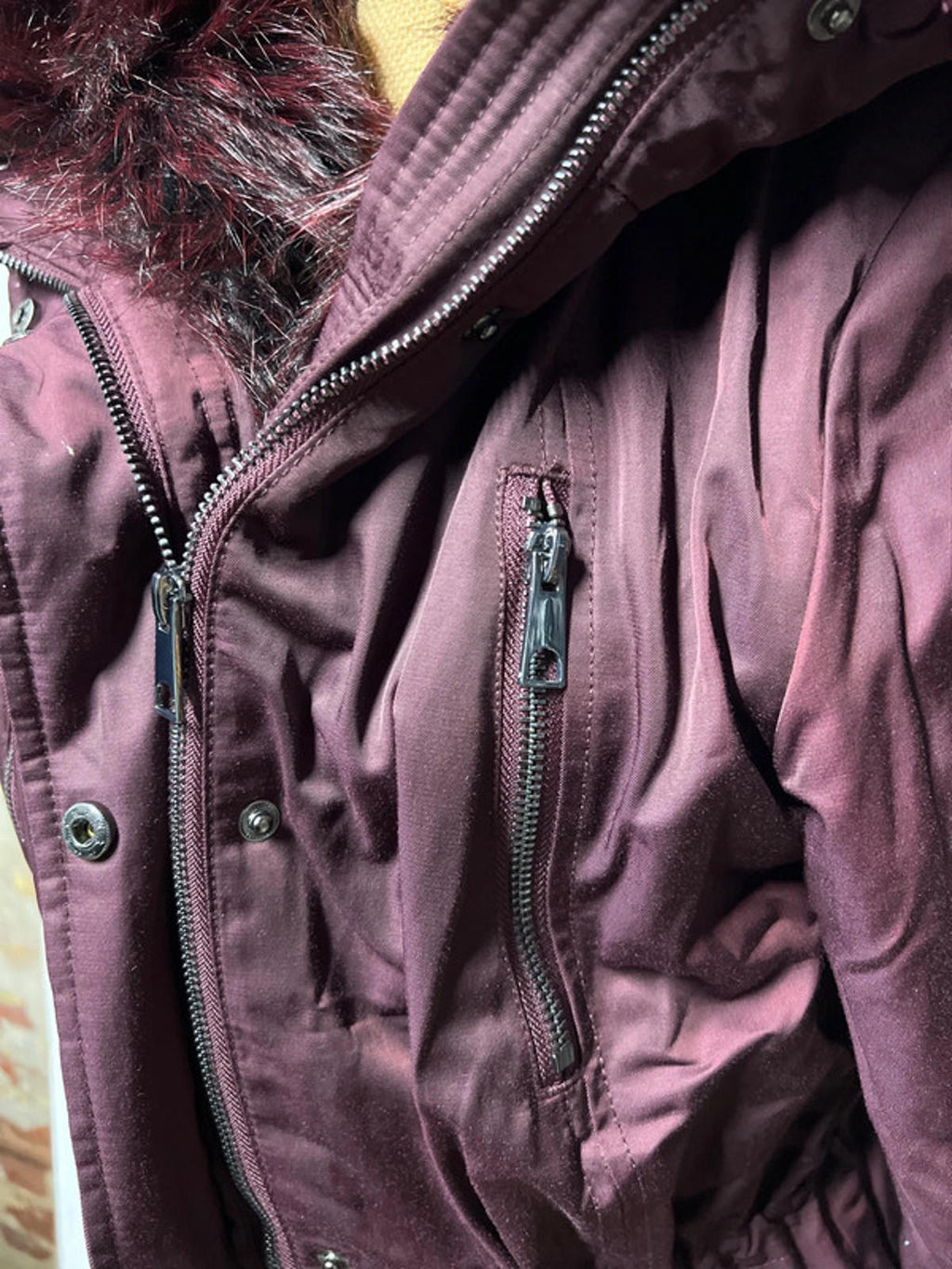 F&F | 12 | Maroon/Burgundy Faux Fur Coat