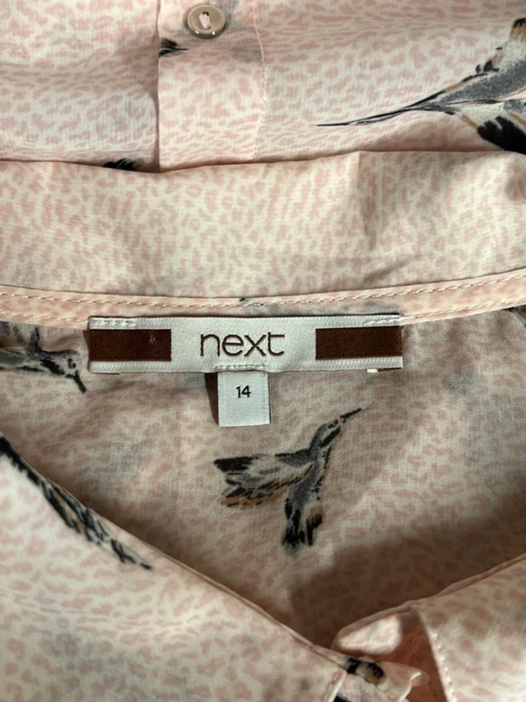 Next | 14 | Pink vest blouse with bird pattern