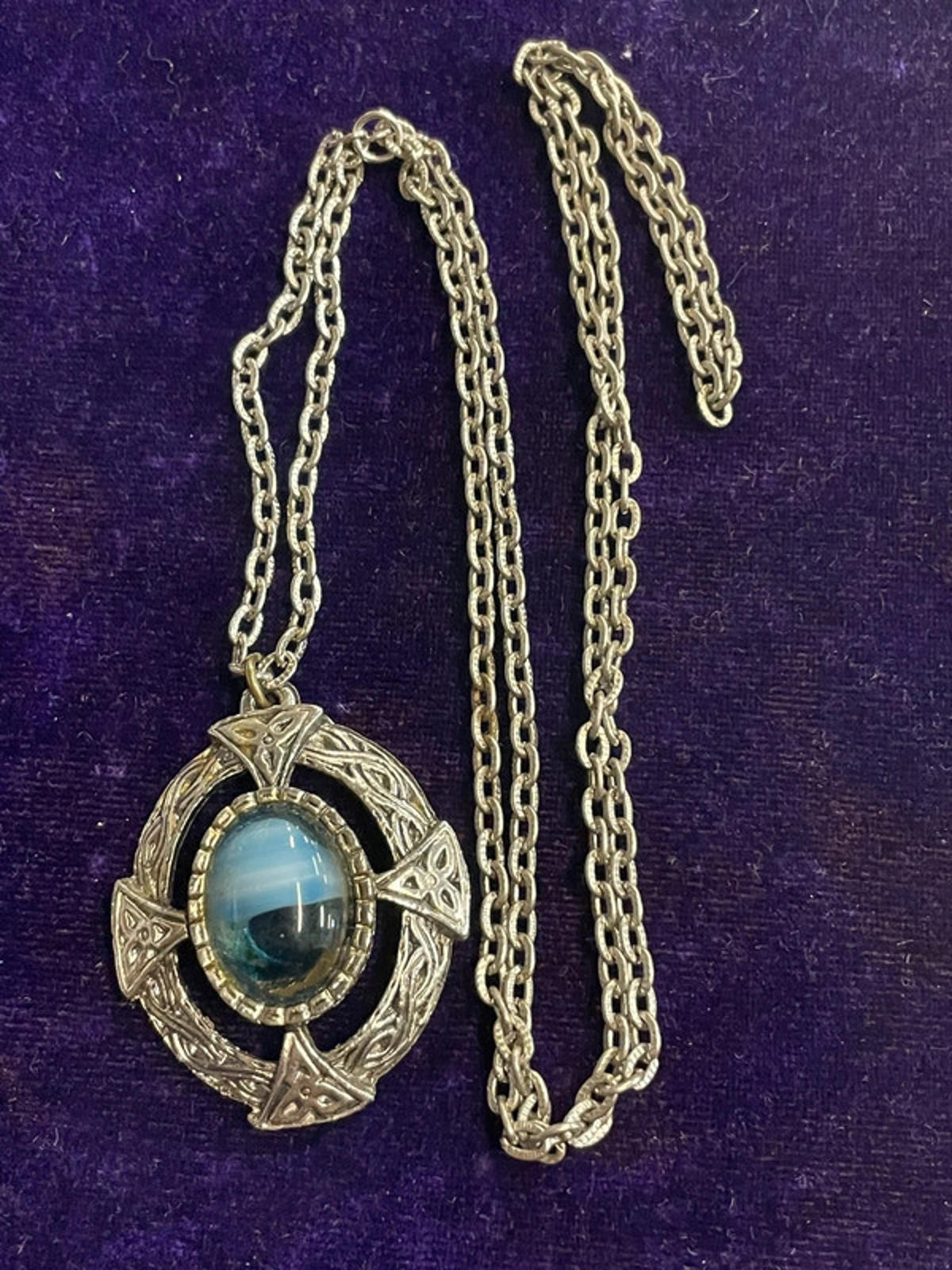 Celtic Glass Pendant Necklace | Turquoise Blue | 39cm