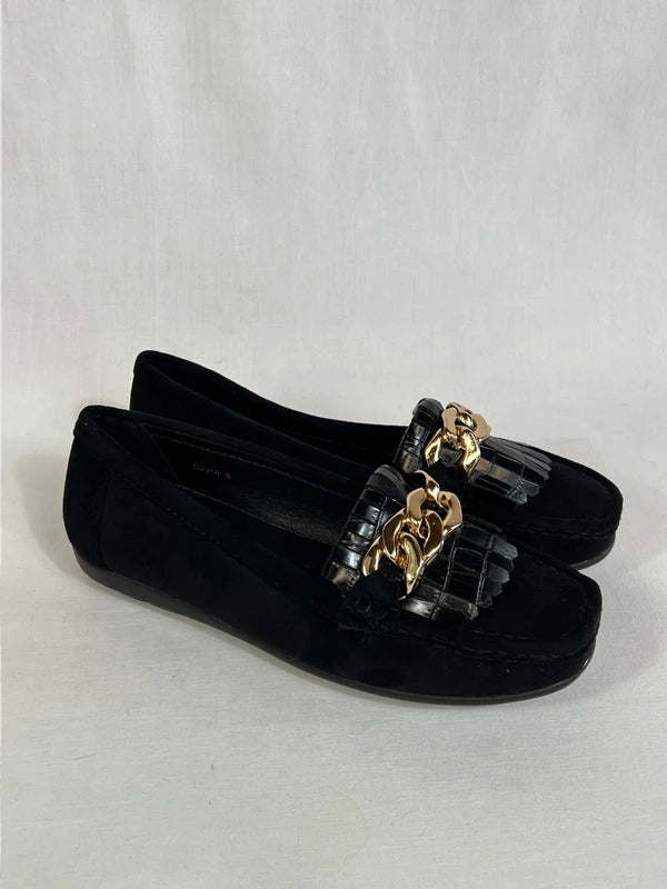 Kelsi | Size 3 | Stylish classic black loafers with gold tone details