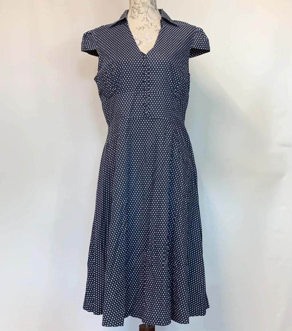 Lindy Bop | Size 16 | Ladies Navy Square/Polka dot dress | 100% Cotton