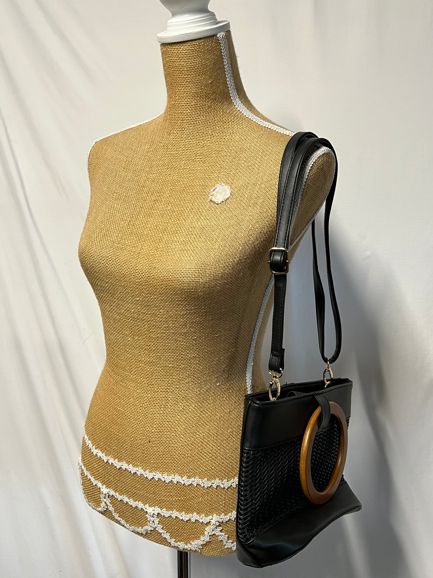 Black Handbag With Wooden Handle