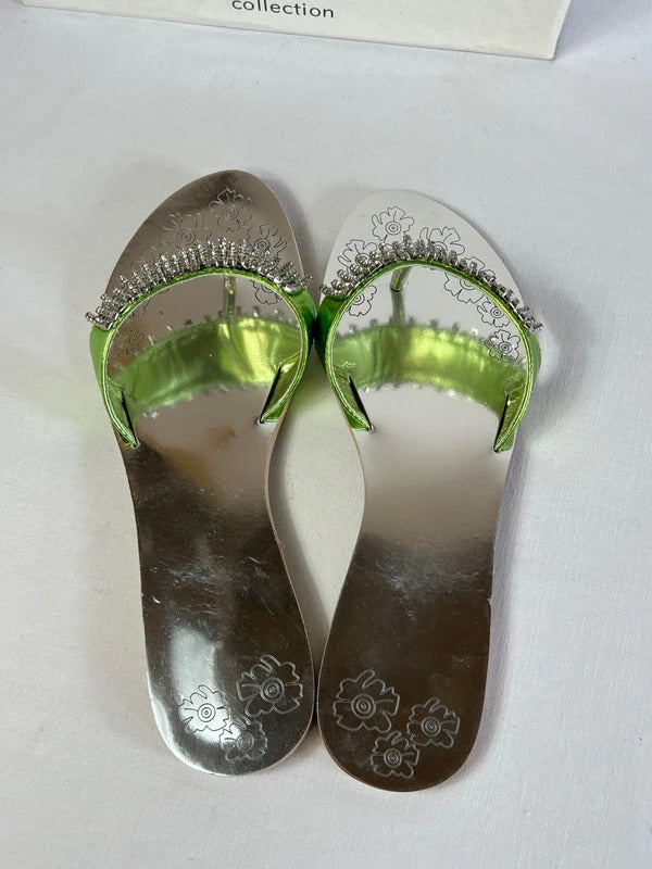 Savannah Collection | Size 8 | Y2K Green Metallic Flip Flops with faux gemstones