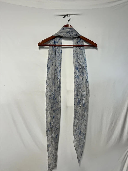 Ladies Vintage-Style Scarf | Blue and White Butterfly Pattern