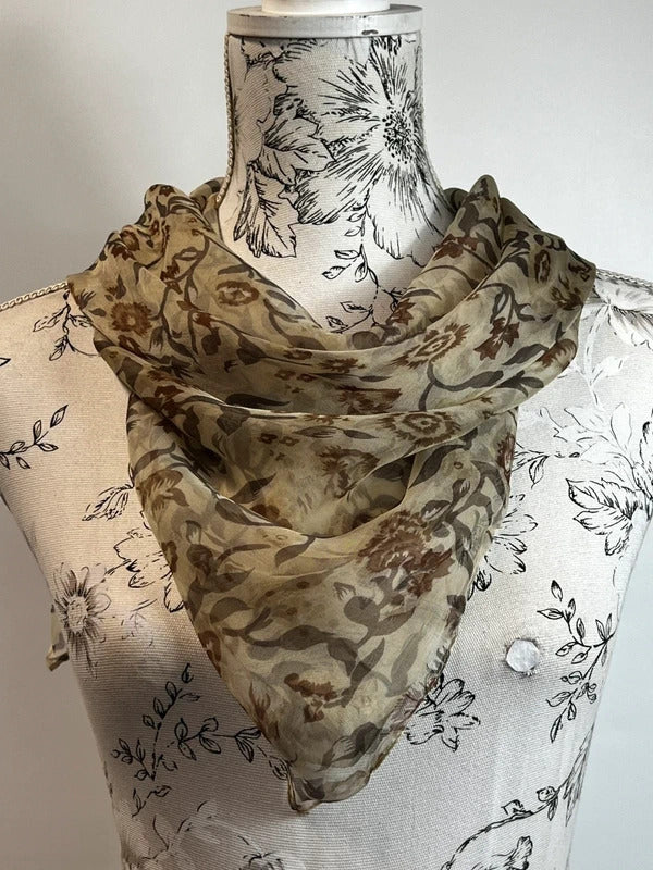 Ladies vintage-style sheer floral scarf in beige
