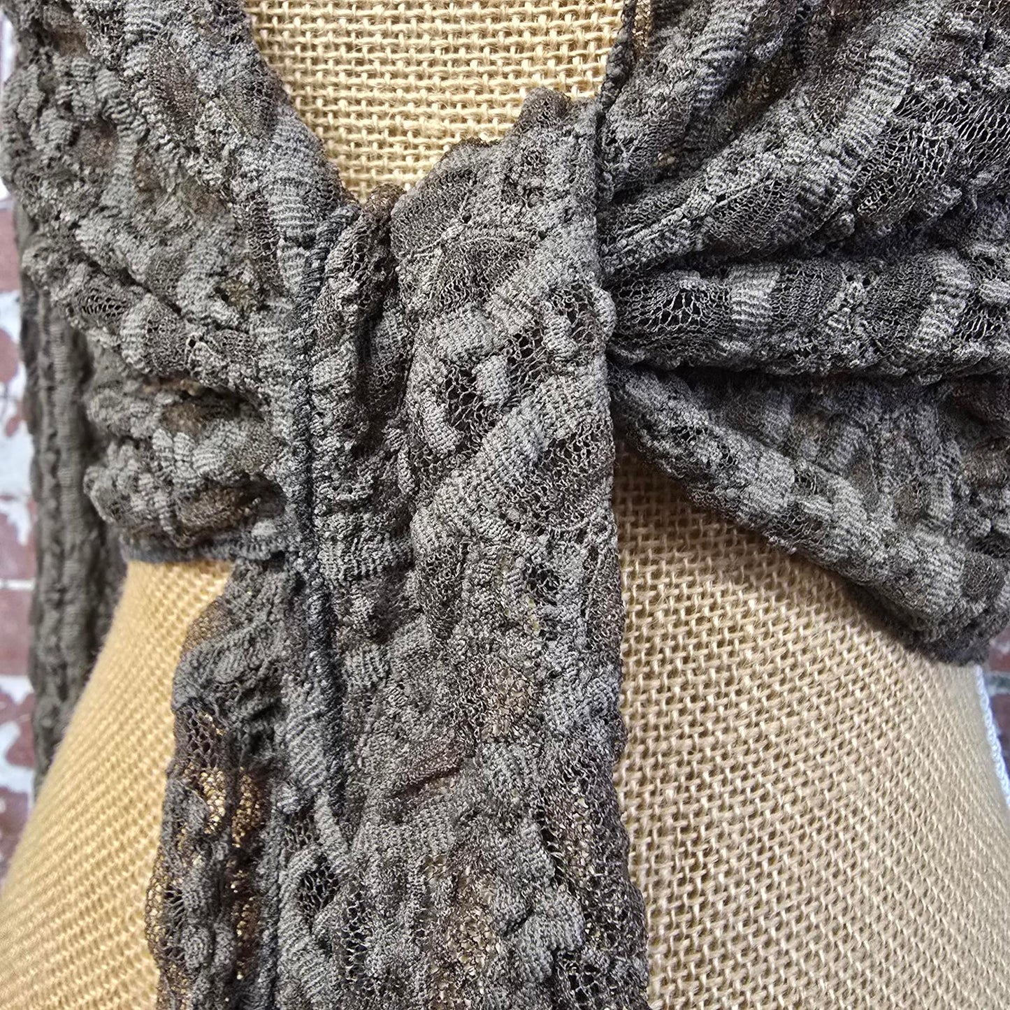Brown Lace Knit Tie Front Cropped Cardigan