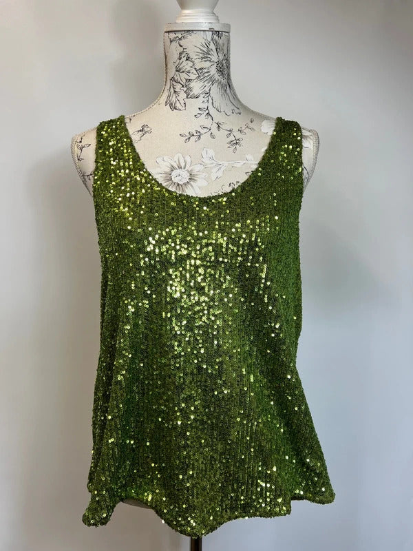 River Island | Size 12 | Y2K Olive Sequin vest top