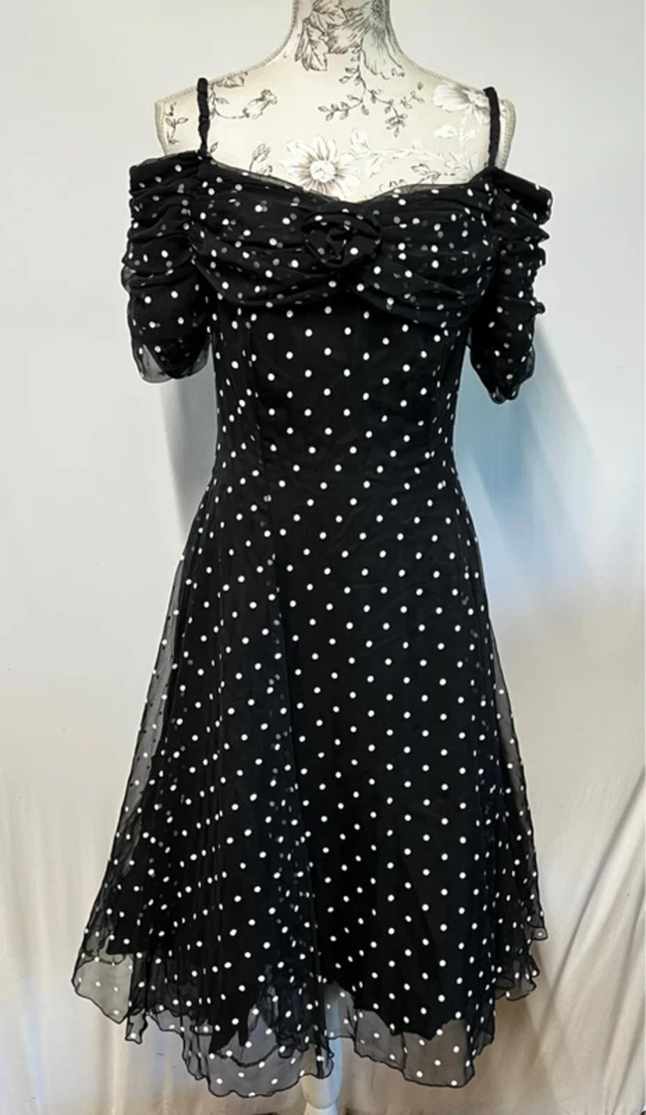Berkterex 1980’s Party Dress | Size 12 | Black polka dot