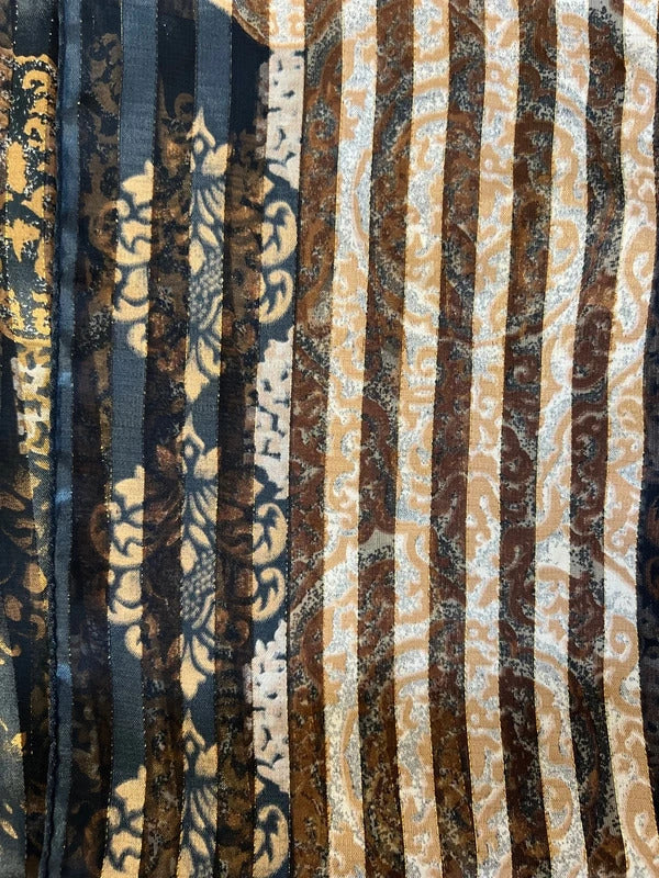 Ladies vintage mixed floral/striped brown and black scarf