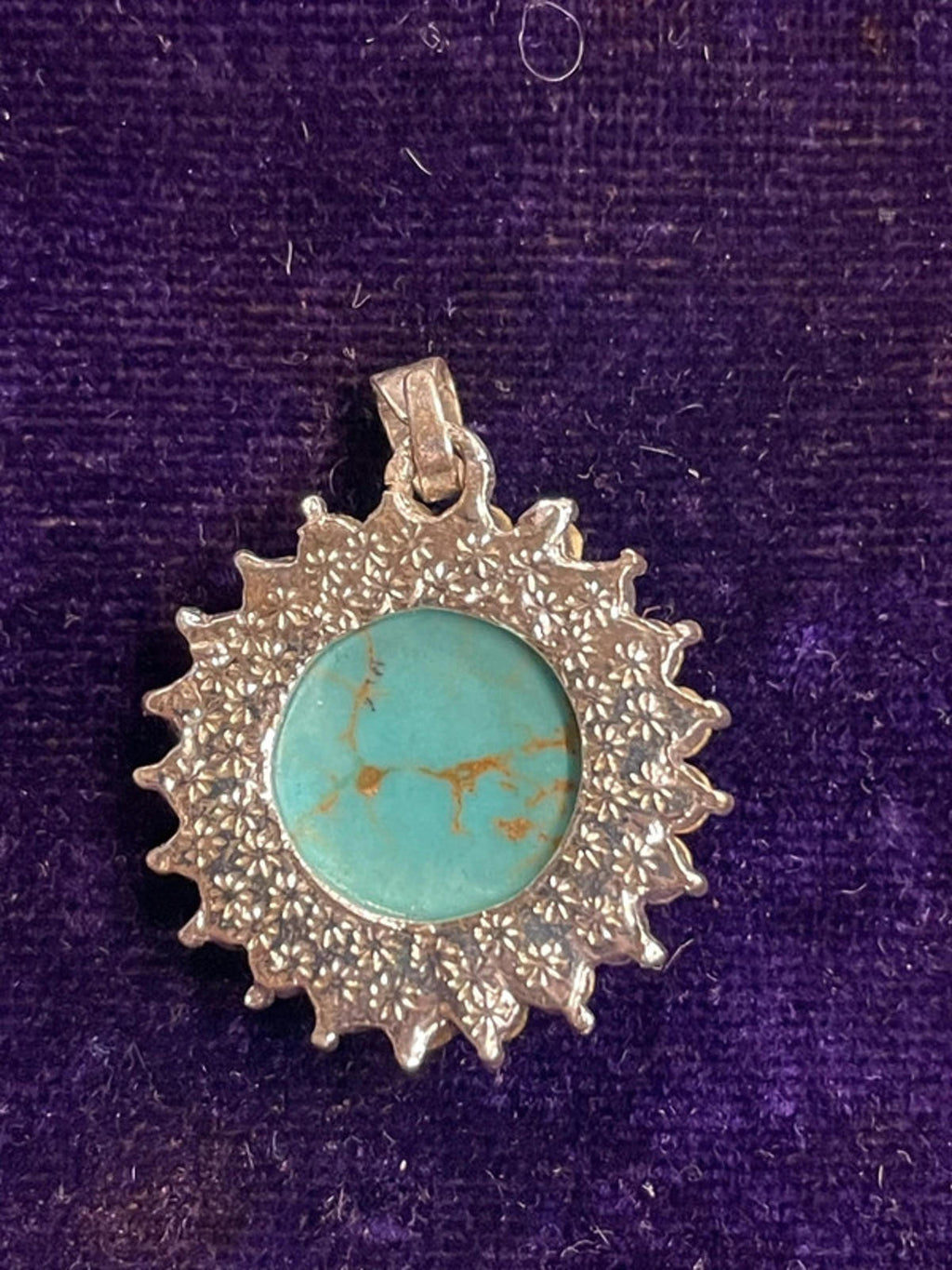 Turquoise &amp; Diamanté Pendant | White Metal