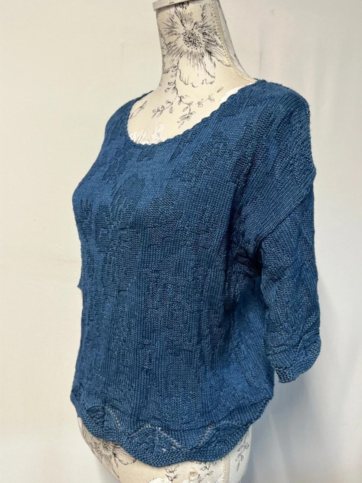 Vintage 1980’s Laura Ashley | S/M | Blue 100% Cotton 3/4 sleeve jumper