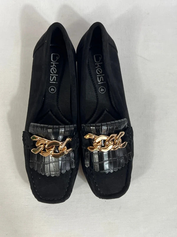 Kelsi | Size 4 | Stylish essential black loafers with gold tone details
