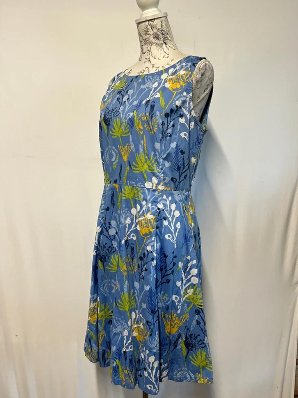Lily & Me | 12 | Blue Cotton Abstract Floral Midi Dress