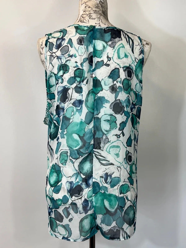 Lizalú | 2XL | Sheer blue abstract florals blouse