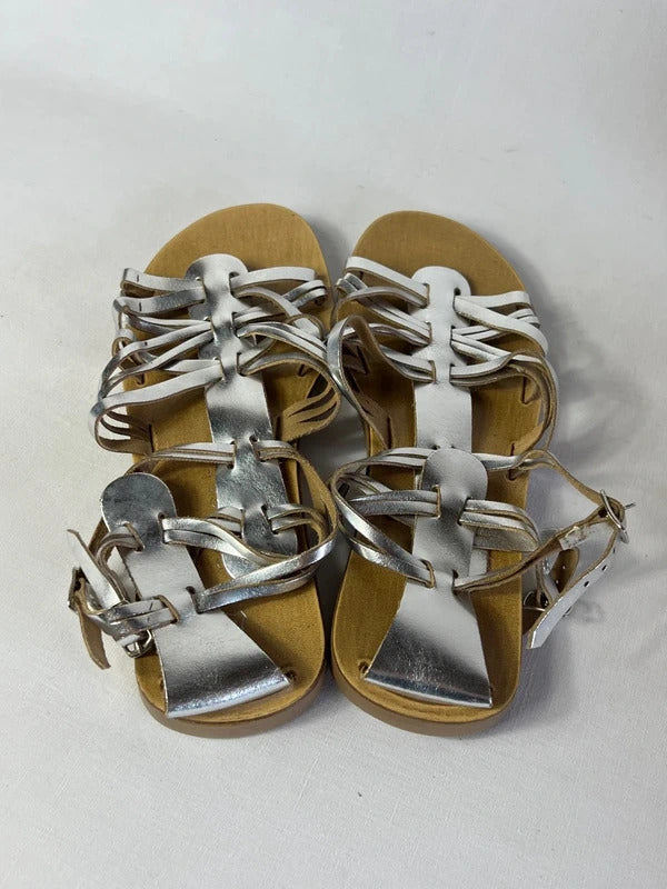 George | Size 7 | Y2K Metallic Leather Cutout Silver Sandals