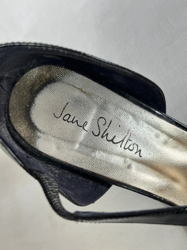 Jane Shilton | UK 7  | Black patent open-toe heels