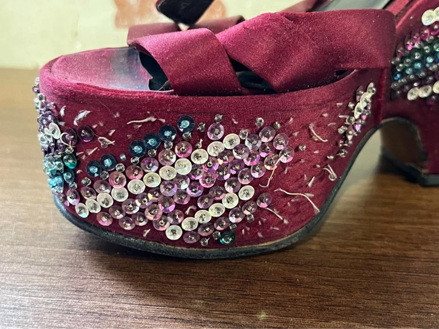 Vintage Casadei | 2 | Platform heels | Maroon Sequins