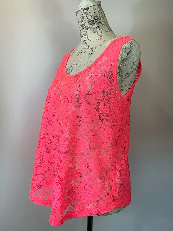 Red Herring | Size 12 |  Y2K Neon Pink Lace Vest Top