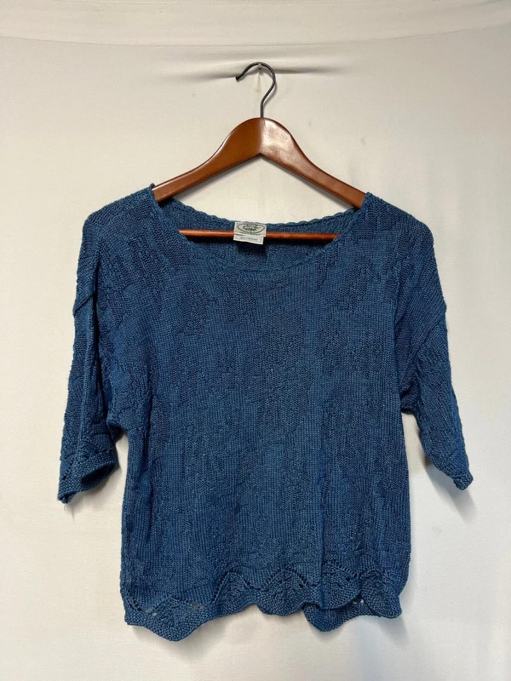 Vintage 1980’s Laura Ashley | S/M | Blue 100% Cotton 3/4 sleeve jumper