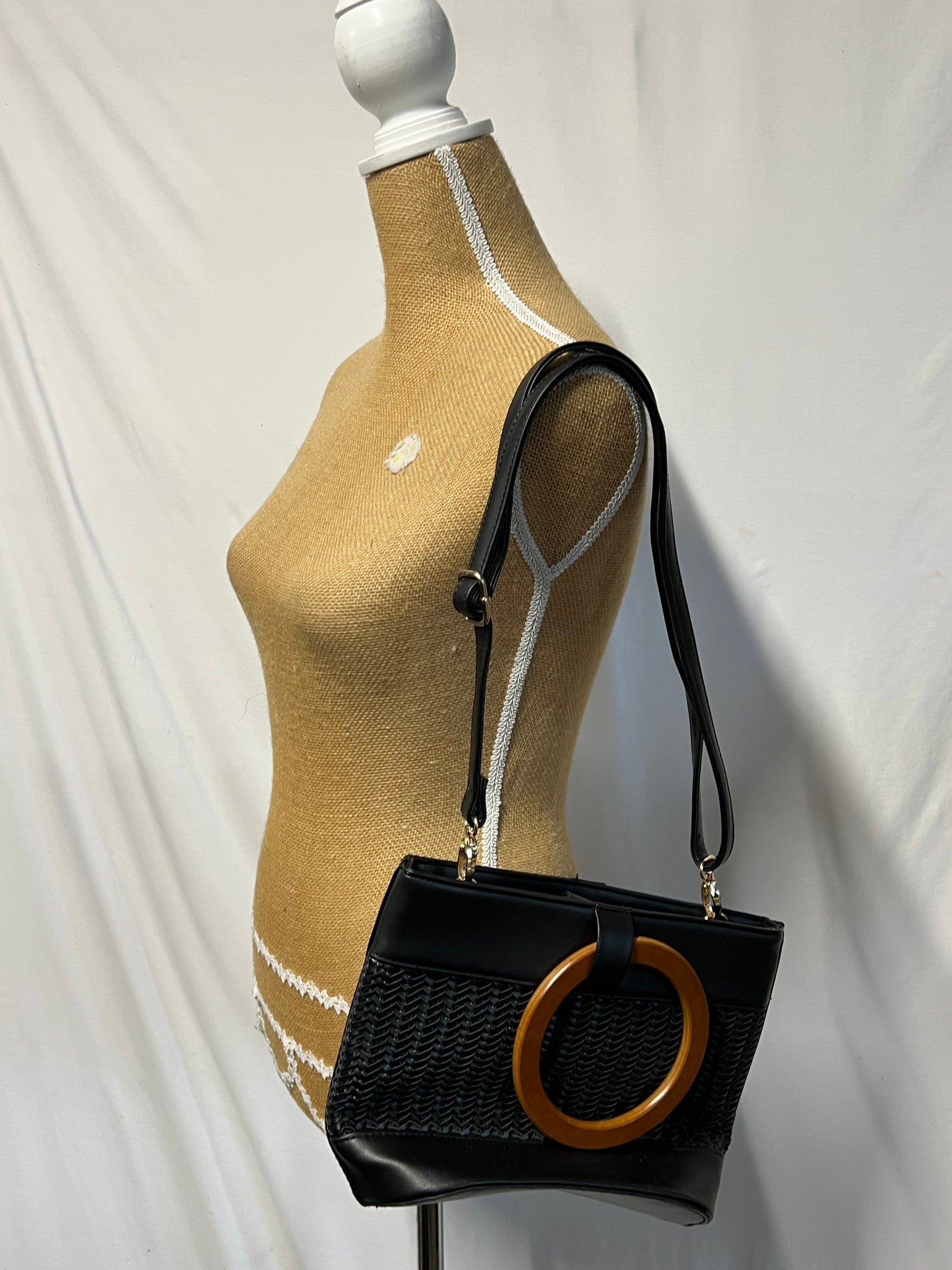 Black Handbag With Wooden Handle