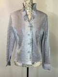 Size 16 | Blue and white striped blouse with ruffled collar