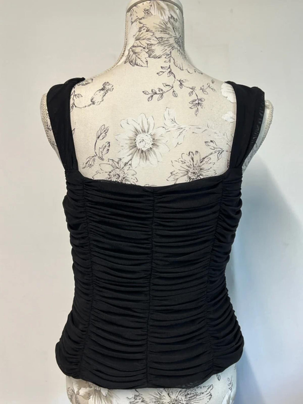Precis Petite | 14 | Stylish Black ruffled vest top with detailed embroidery