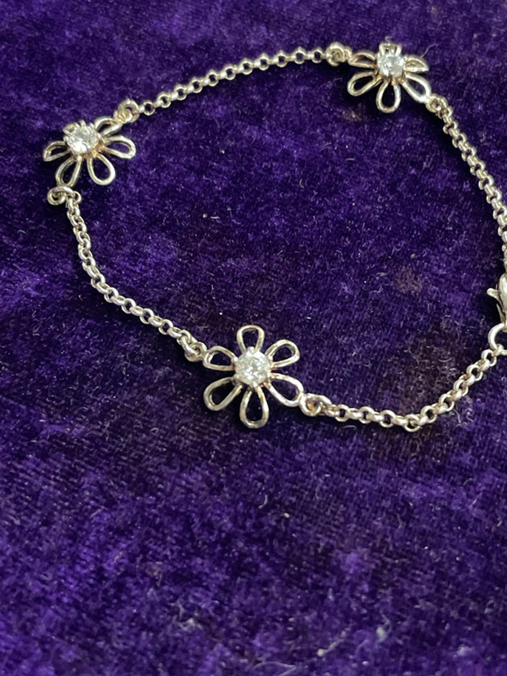 925 Silver Floral Bracelet | Cubic Zirconia | 7.25 inches