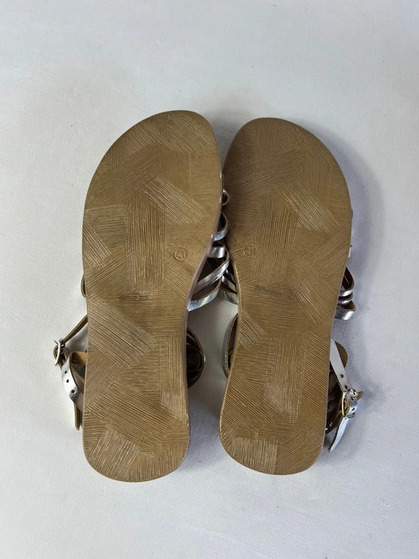 George | Size 7 | Y2K Metallic Leather Cutout Silver Sandals