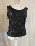 Black Heavy Sequin Vest Top | Size 12 | Zip Back | Evening Wear