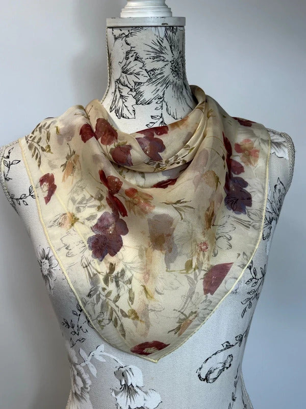 Vintage Tie Rack | Cream Floral Silk Scarf