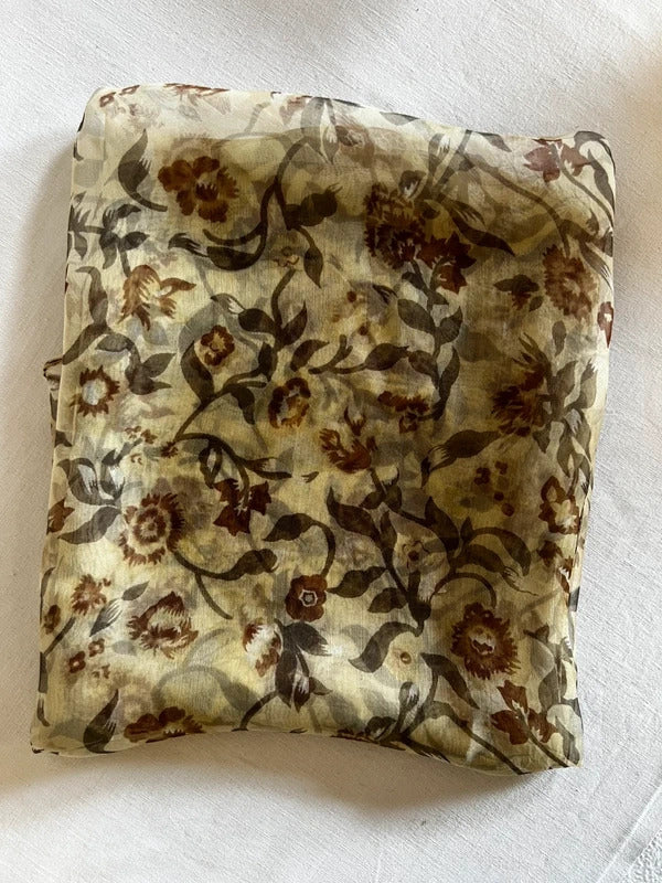 Ladies vintage-style sheer floral scarf in beige