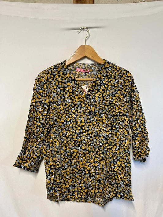 101 Idees | M/L | Ladies Summer 3/4 Blouse | Yellow Flowers