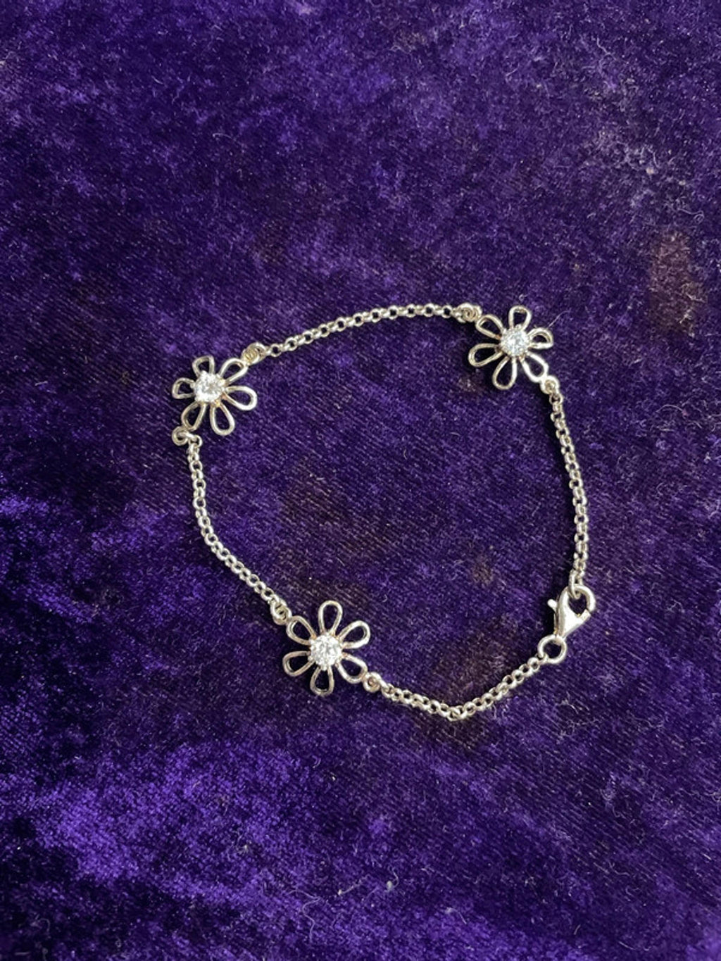 925 Silver Floral Bracelet | Cubic Zirconia | 7.25 inches