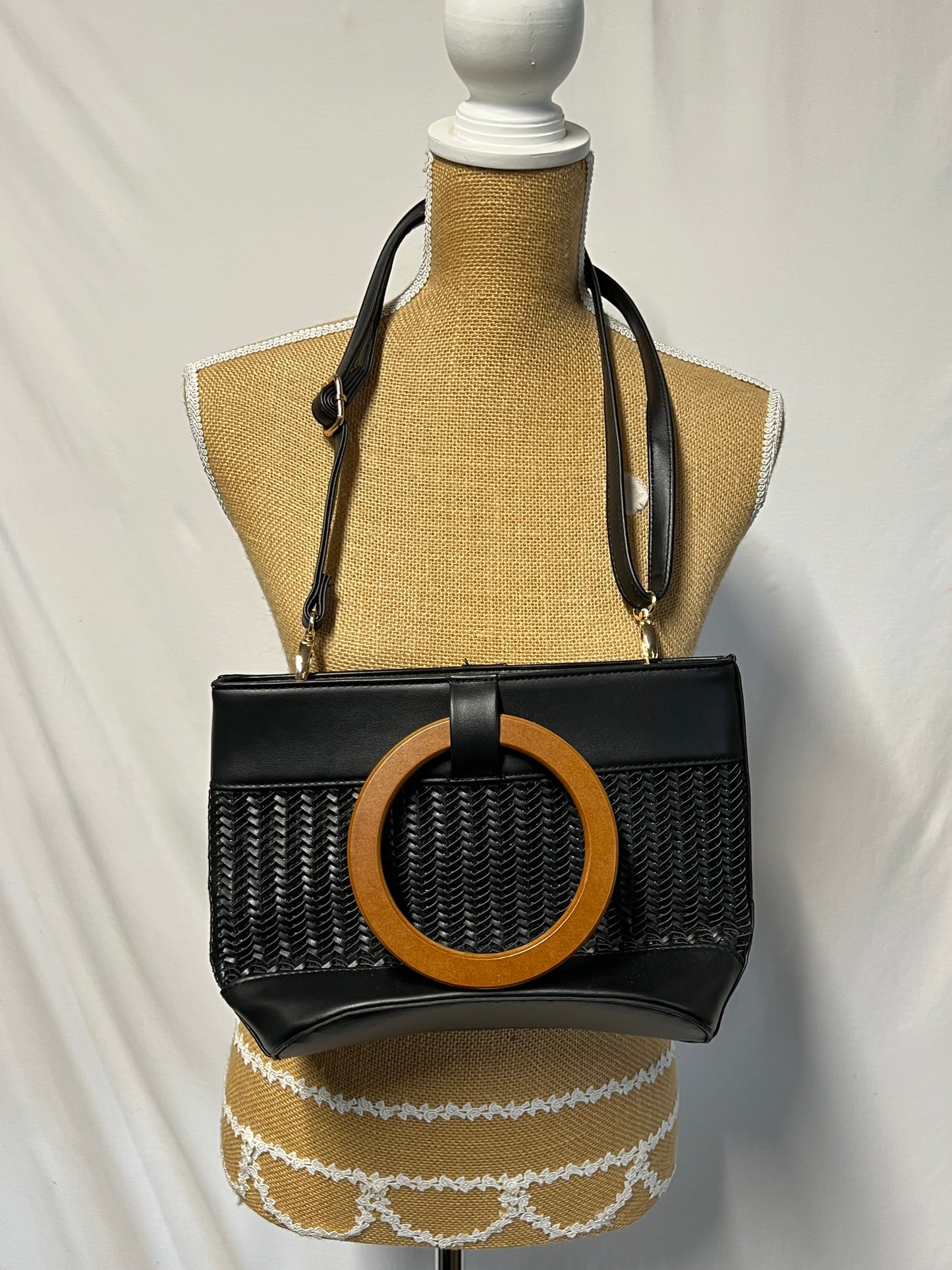Black Handbag With Wooden Handle