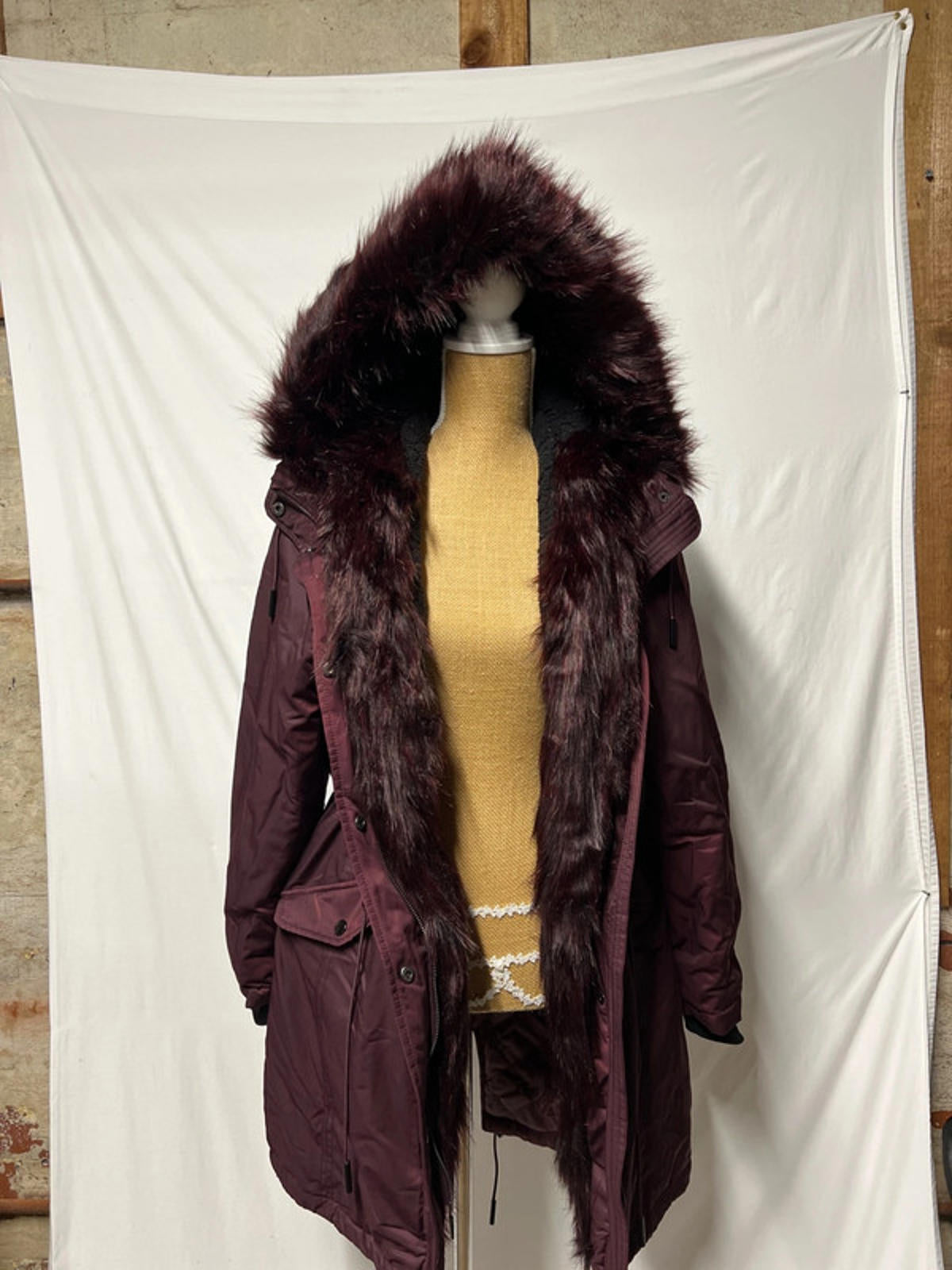 F&F | 12 | Maroon/Burgundy Faux Fur Coat
