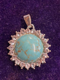 Turquoise &amp; Diamanté Pendant | White Metal