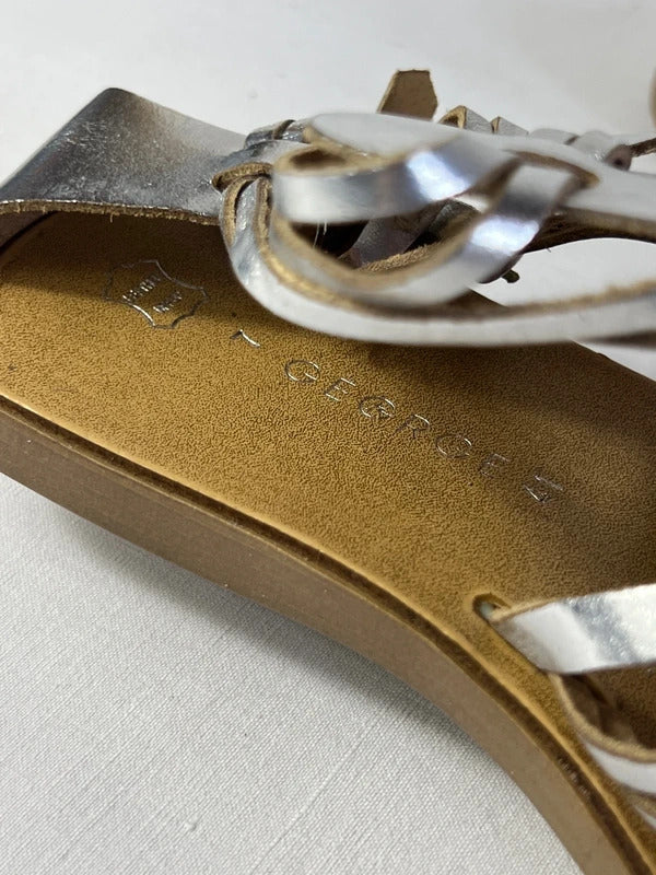 George | Size 7 | Y2K Metallic Leather Cutout Silver Sandals