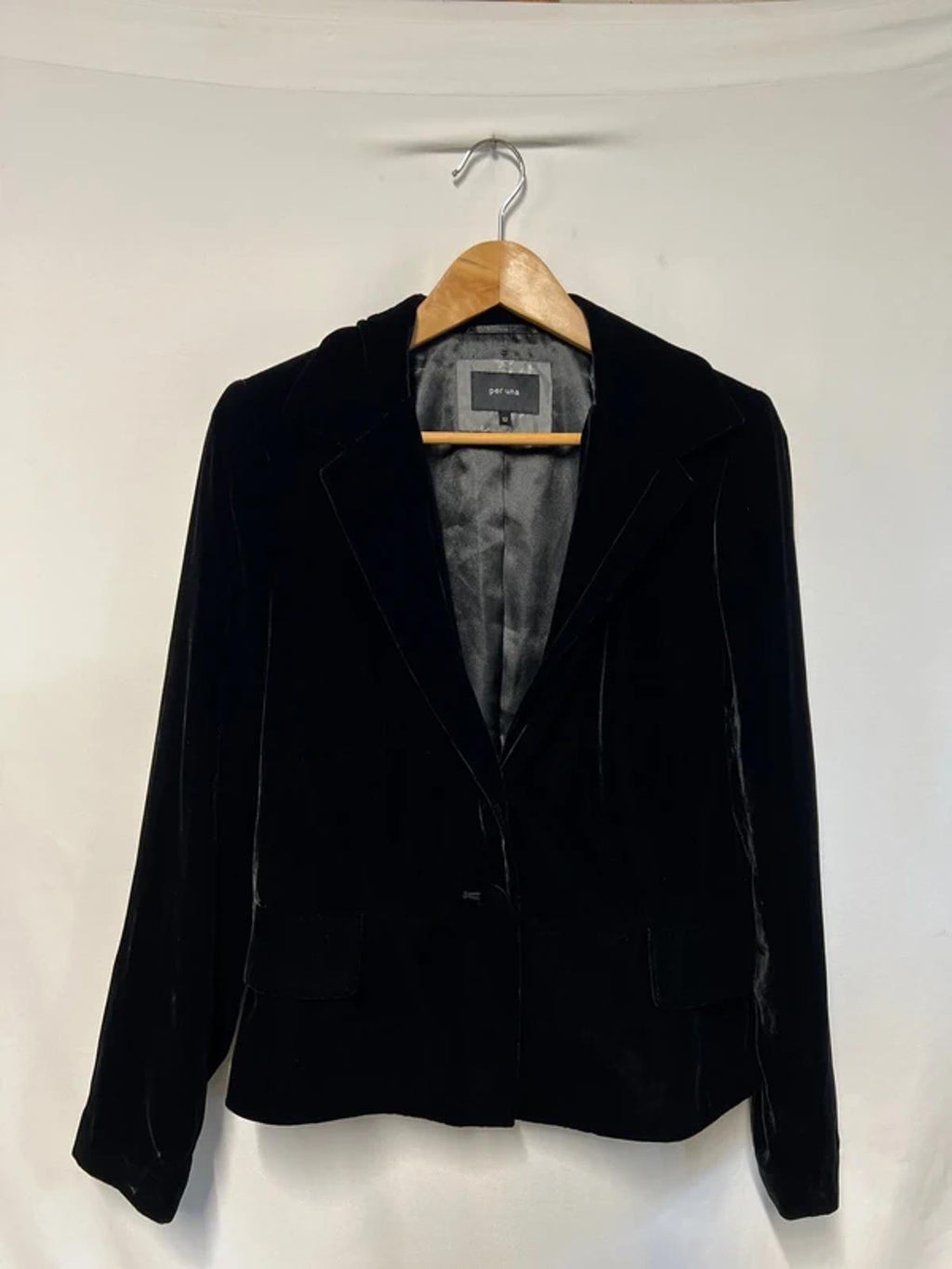 Per Una | 12 | Silk Blend | Black Velvet-Style Blazer