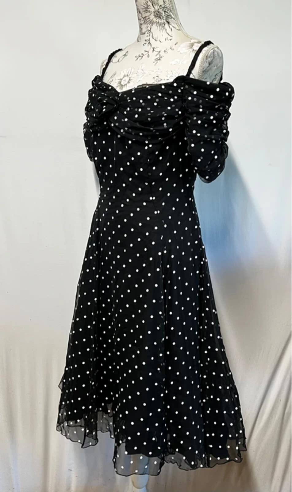 Berkterex 1980’s Party Dress | Size 12 | Black polka dot