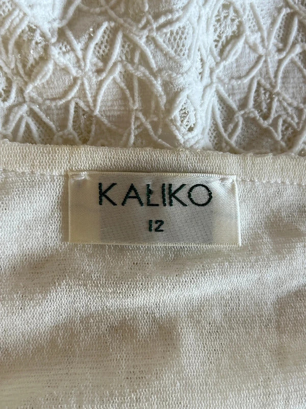Kaliko | Size 12 | White/cream crochet embellished top
