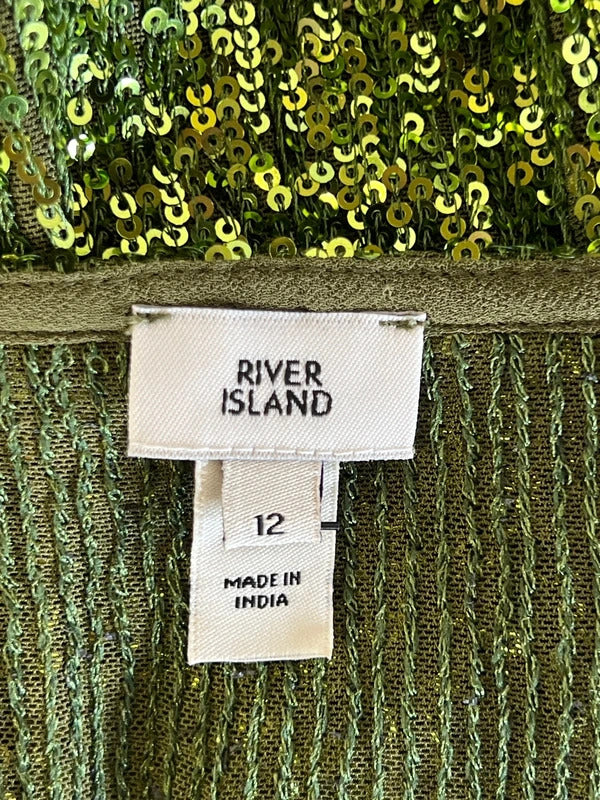 River Island | Size 12 | Y2K Olive Sequin vest top