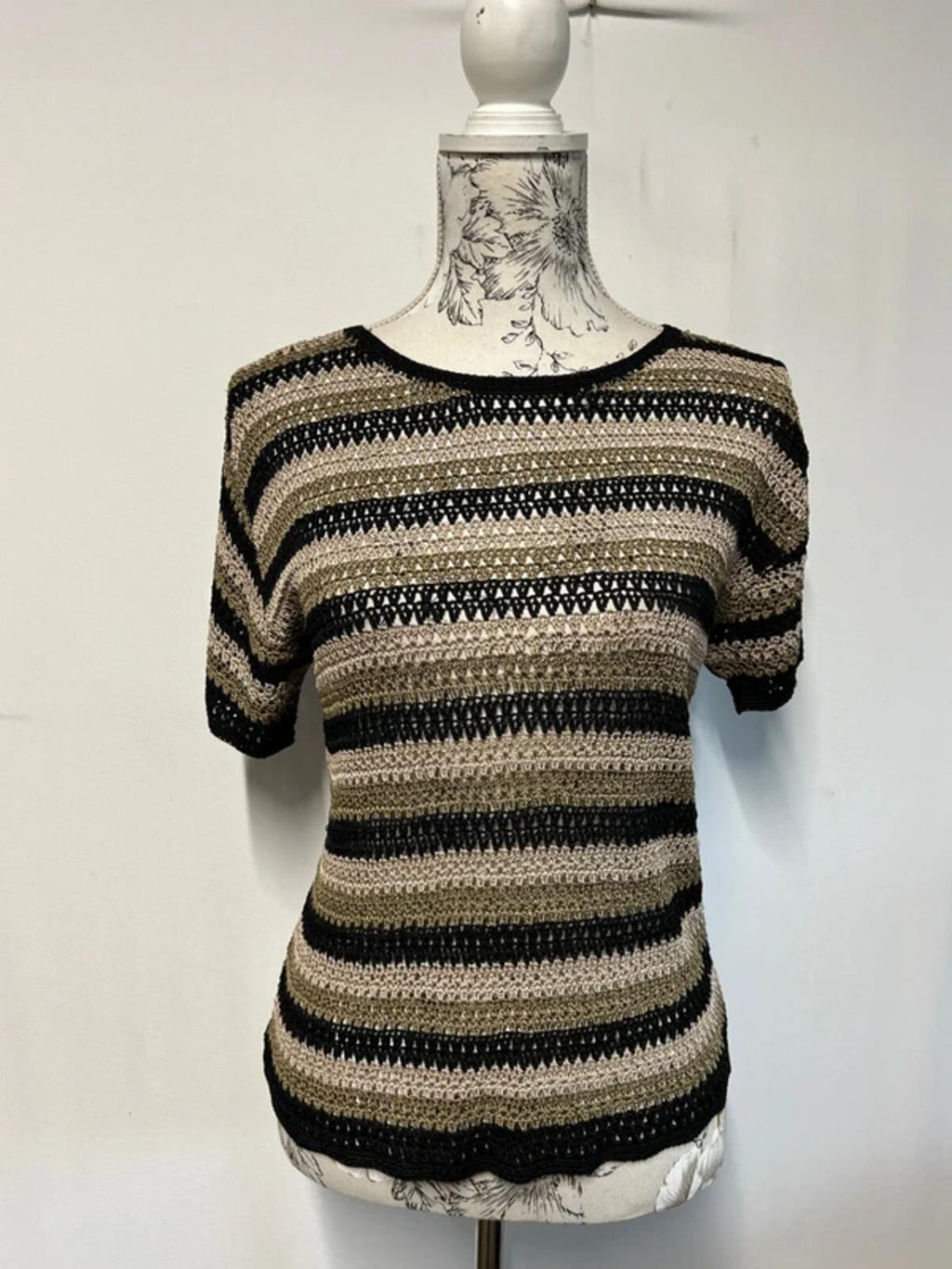 Wallis | 12 | Boho style brown/cream knitted T-Shirt | viscose