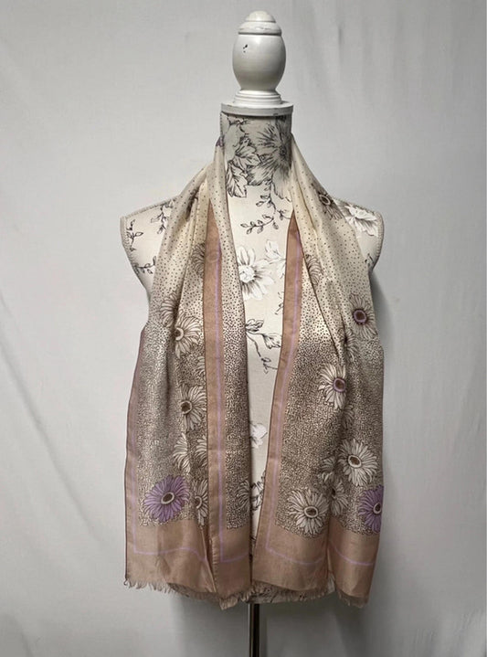 Vintage Scarf/Ascot | Rose /Beige Floral Pattern