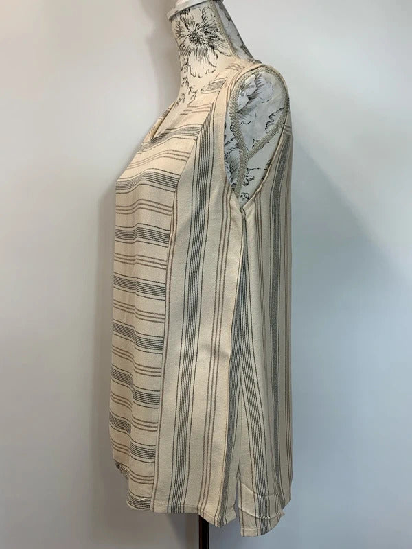 DS Collection | Size 14 | Brown and cream striped vest top  | 100% Viscose