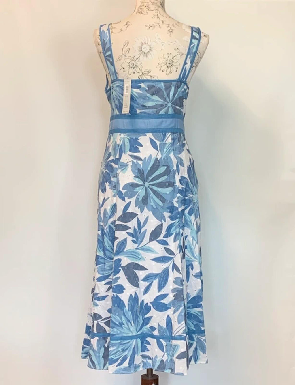 Per Una | 14L | Long blue and white summer dress | 100% Cotton