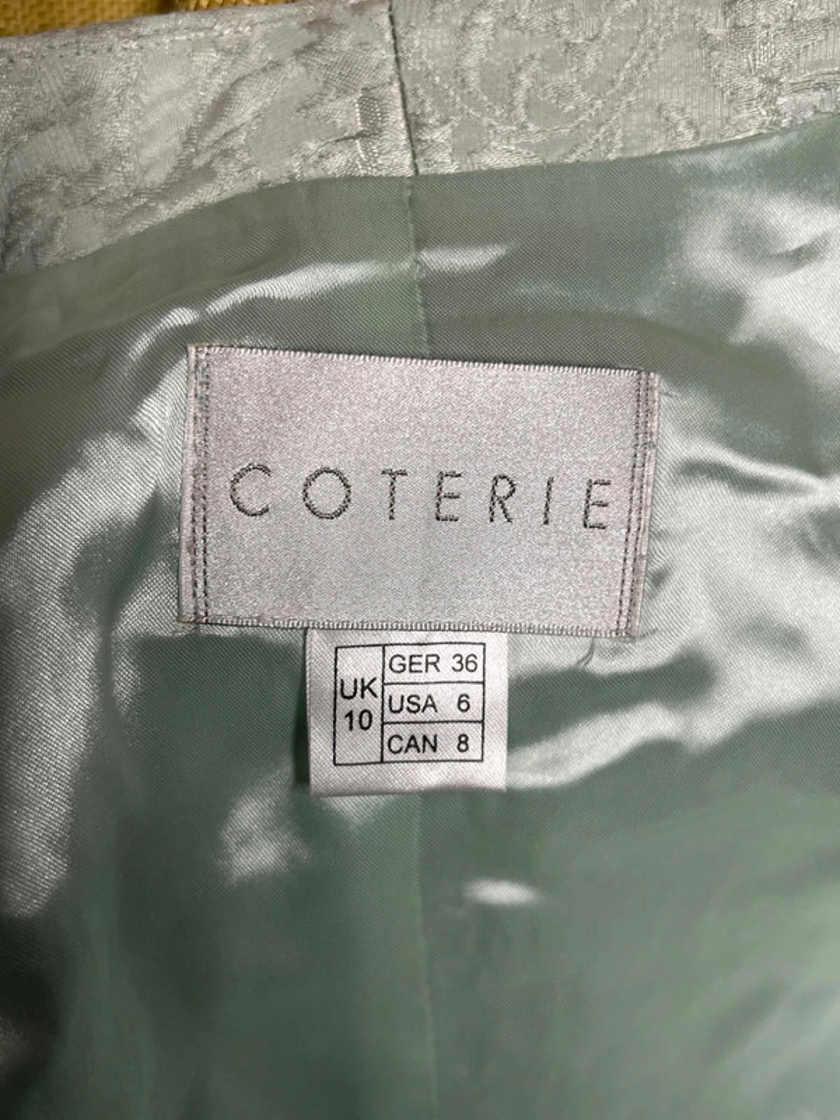 Vintage Light Green Jacquard Skirt Suit with Button Front Jacket