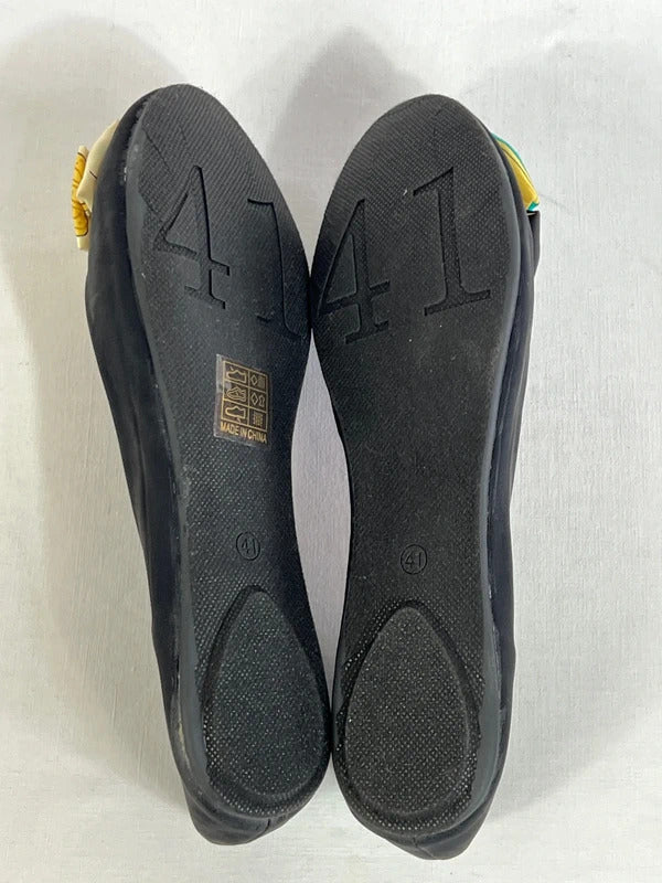 Nǐo Nio | Size 7 (41) | Stylish black velvet ballets with colourful bows